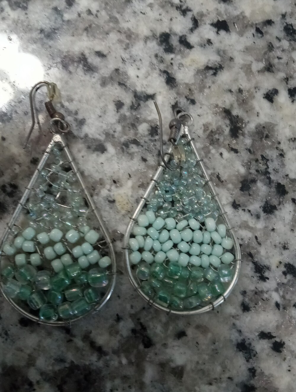 Beaded Teardrop Dangle Earrings — Seafoam & Aqua